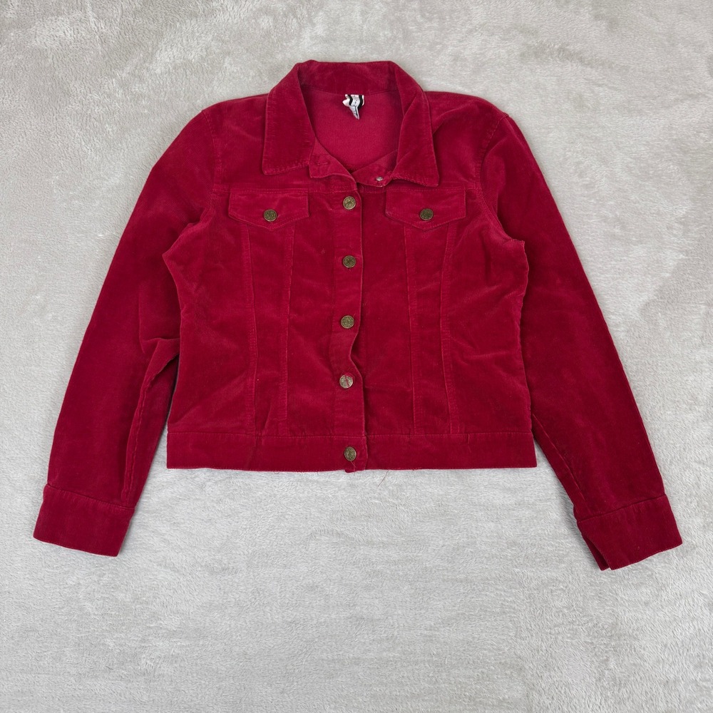 VTG Forever 21 Corduroy Cropped Jacket Womens S Red Flaws Button Front Outdoor